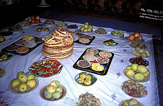 传统,维吾尔,餐饭,家,喀什葛尔,新疆,中国
