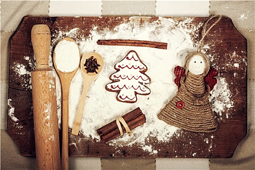 圣诞曲奇,调味品,面粉,木质,案板