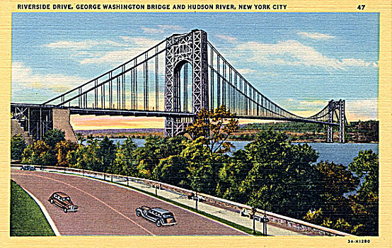 河边,开车,乔治华盛顿大桥,纽约,美国