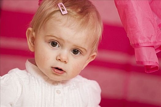 肖像,女孩,1岁,正面,粉色,玩具,帐蓬