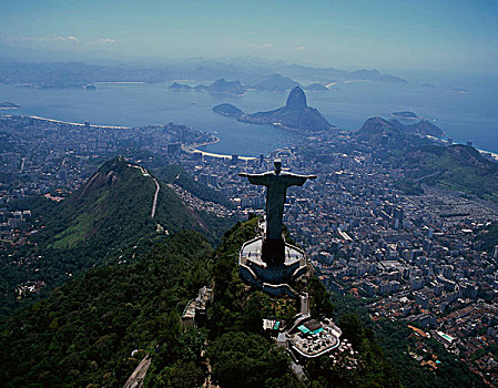 航拍,基督像,科尔科瓦多,远眺,里约热内卢,巴西