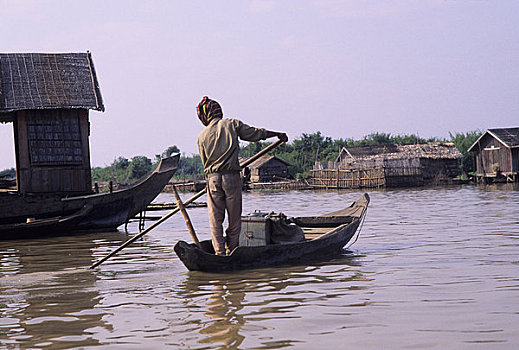 柬埔寨,靠近,收获,男人,船