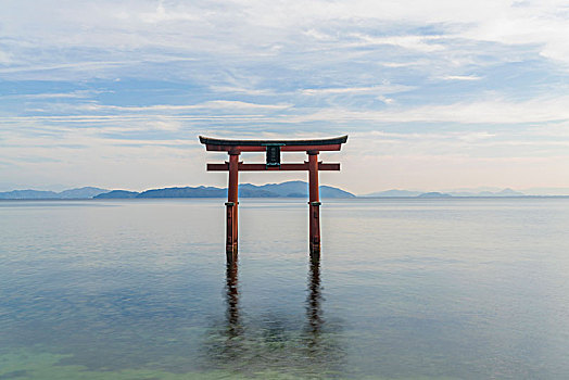 高,红色,漆器,鸟居,中间,湖