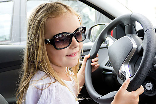 女孩,驾驶,汽车,墨镜