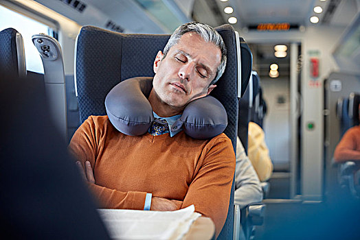 疲倦,商务人士,颈部,枕头,睡觉,客运列车
