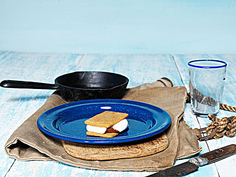 蓝色,盘子,煎锅,玻璃杯,棚拍