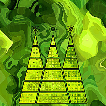 艺术,三个,圣诞树,绿色,金色,彩色,抽象图案,抽象,图案,背景