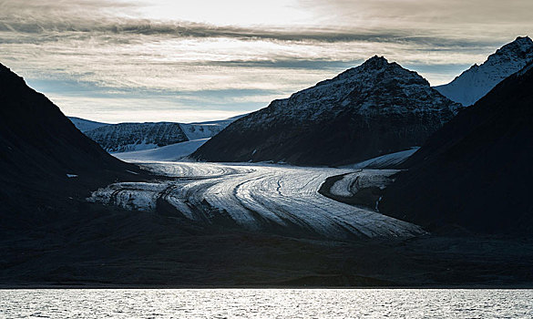 冰河,舌头,孔斯峡湾,斯匹次卑尔根岛,群岛,斯瓦尔巴特群岛,挪威,欧洲