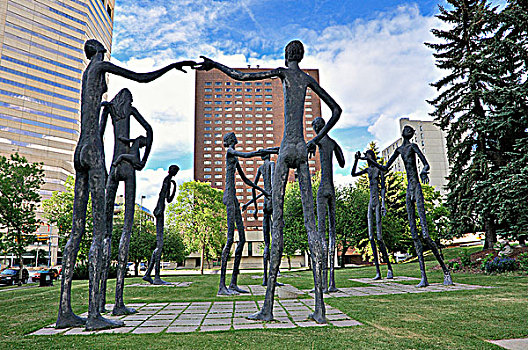 雕塑,家庭,卡尔加里,艾伯塔省,加拿大