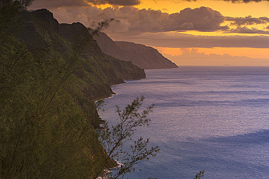 悬崖,海边,纳帕利海岸,考艾岛,夏威夷,美国