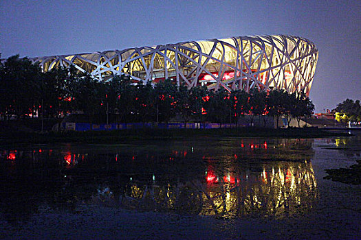 中国,北京,全景,鸟巢,国家体育场,夜景,奥运会,奥林匹克公园,地标,建筑