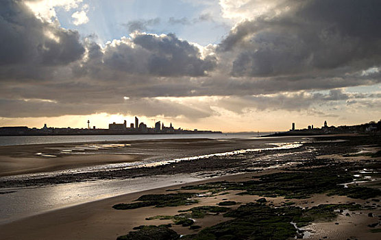 退潮,默西塞德郡,海滩,风景,陆地,利物浦,英格兰,英国