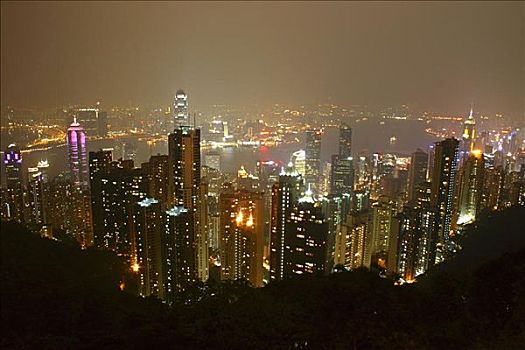 俯拍,摩天大楼,城市,维多利亚港,香港岛,香港,中国