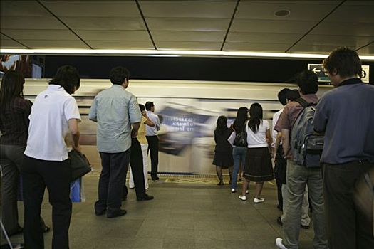 泰国,曼谷,地铁,条理,等待,队列