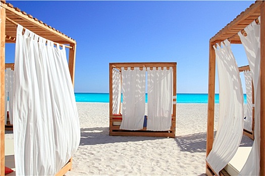 加勒比,露台,床,热带沙滩,沙子