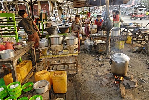 小吃店,市场,克钦邦,缅甸,亚洲