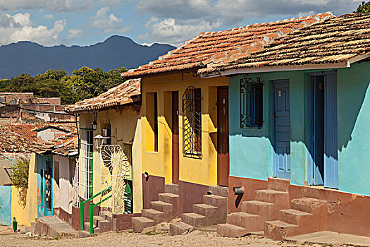 古巴,特立尼达,排,彩色,家