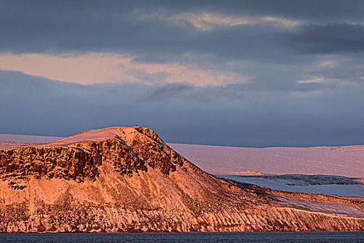 山,冰河,晚上,亮光,斯瓦尔巴群岛,斯瓦尔巴特群岛,挪威,欧洲