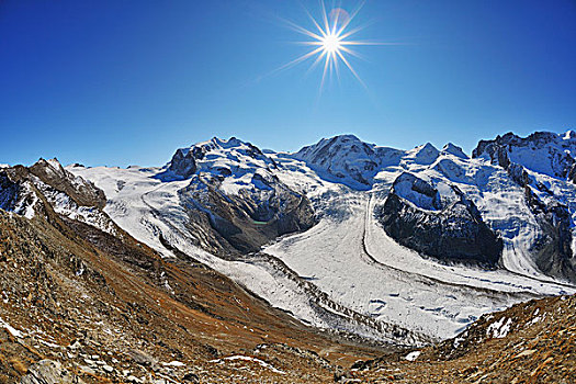 太阳,上方,蒙特卡罗,粉色,冰河,山脉,阿尔卑斯山,瓦莱,瑞士
