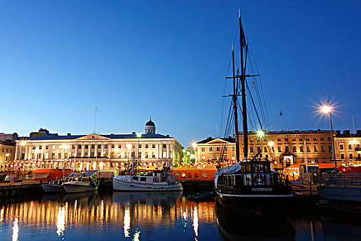 渔船,帆船,赫尔辛基,市场,十月,晚间