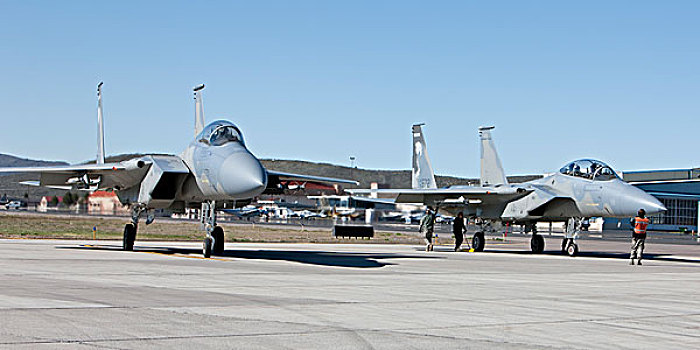 两个,f-15战斗机,鹰,检查,起飞