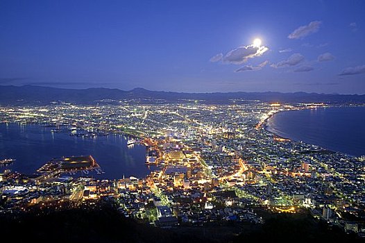 夜景,函馆,满月