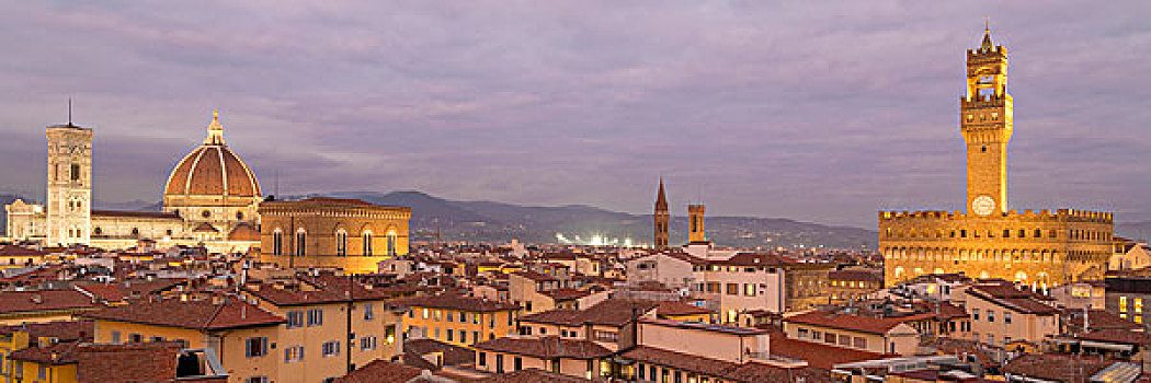 佛罗伦萨大教堂,韦奇奥宫,黄昏,历史,中心,佛罗伦萨,托斯卡纳,意大利,欧洲