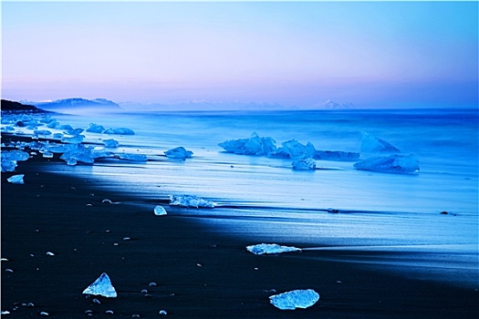 冰山,黑色背景,沙滩,冰岛
