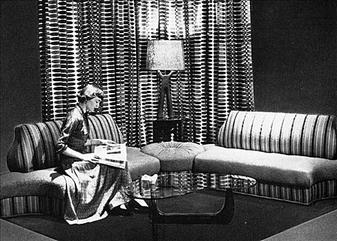 主妇,读,杂志,客厅,20世纪50年代