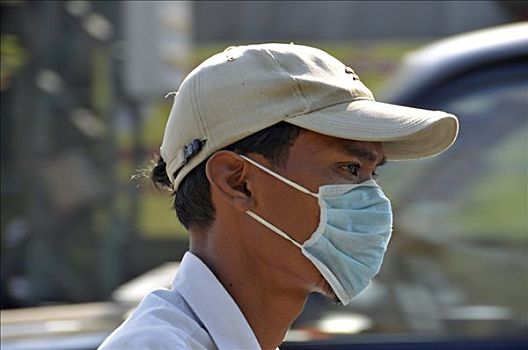 高棉,男人,戴着,呼吸,防护面罩,金边,柬埔寨,亚洲