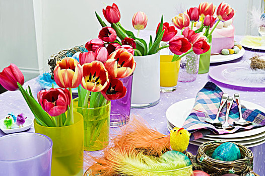 彩色,装饰,餐桌,花束,复活节
