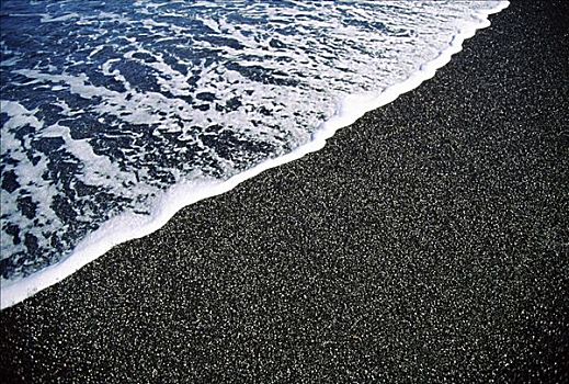 俯拍,海浪,黑色背景,沙滩