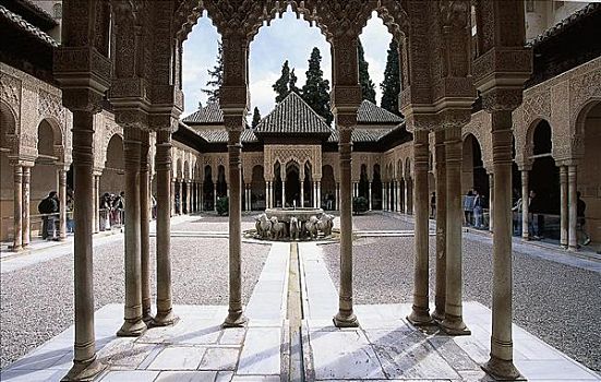 狮子,院子,柱子,摩尔风格,宫殿,阿尔罕布拉,格拉纳达,西班牙,欧洲