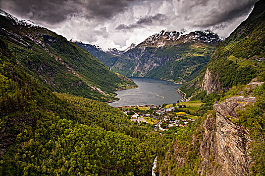 风景,峡湾,城镇,挪威,斯堪的纳维亚,欧洲