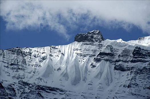 白云,蓝天,高处,冰冠,顶峰,靠近,安娜普纳地区,尼泊尔