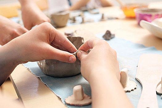 陶瓷,工作间,孩子,创意,学习班,人工,粘土,模制