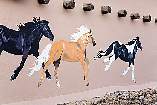壁画,马,墙壁,街道,新墨西哥,美国