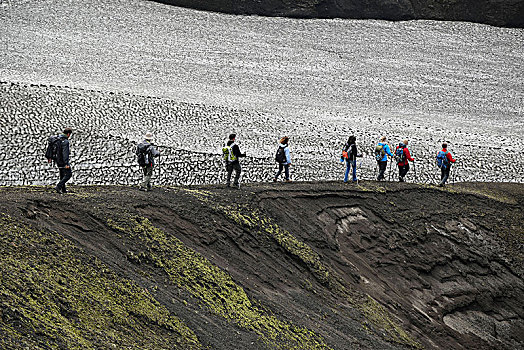 冰岛,远足,多,正面,火山岩,灰尘,灰色,雪地