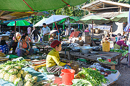 市场,蔬菜,摊贩,掸邦,缅甸
