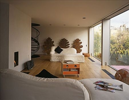 住宅,客厅,白色,沙发,木地板