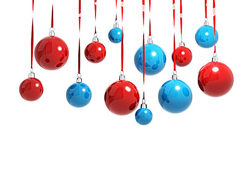 蓝色,红色,圣诞节,彩球,悬挂,带,隔绝,白色背景