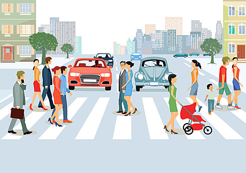 城市,市區(qū),人,汽車,交通