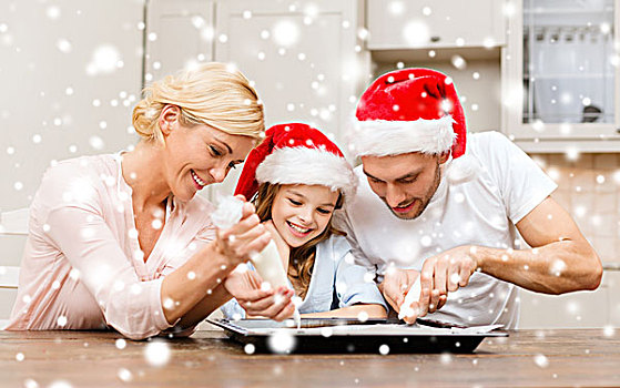 食物,家庭,圣诞节,人,概念,微笑,圣诞老人,帽子,装饰,饼干,糖衣浇料