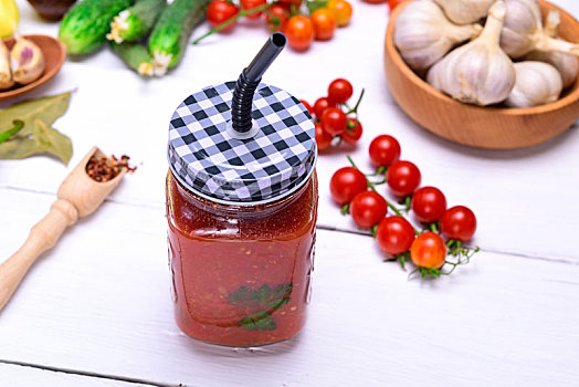 果汁,成熟,红色,西红柿,玻璃,罐
