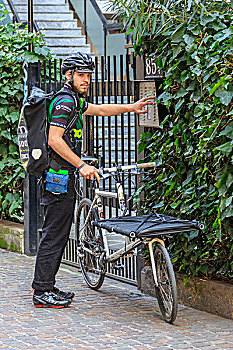 城市,自行车,快递员,递送,工作,老城,中心,米兰,伦巴第,意大利,欧洲