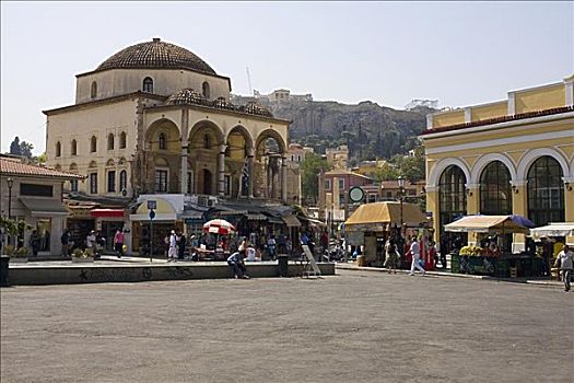 市场货摊,正面,清真寺,雅典,希腊