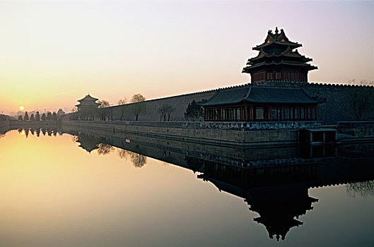 反射,堡垒,湖,故宫,北京,中国