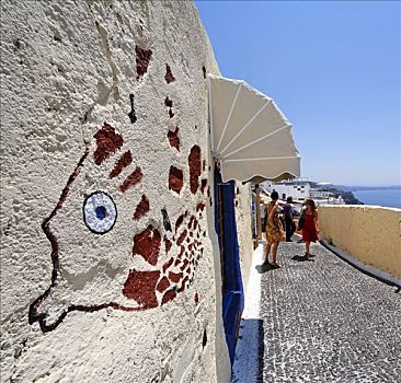 墙壁,装饰,圣特林,爱琴海,希腊