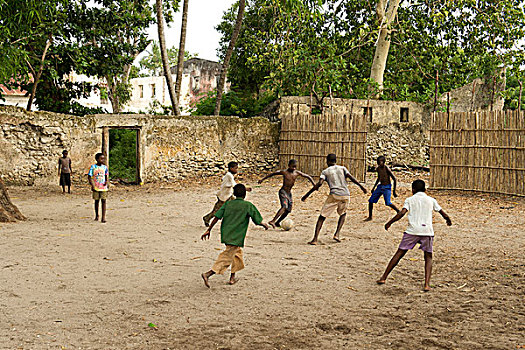 玩,足球,艾博岛,群岛,海岸,北方,莫桑比克