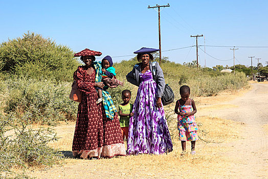 女人,孩子,卡拉哈里沙漠,博茨瓦纳,非洲